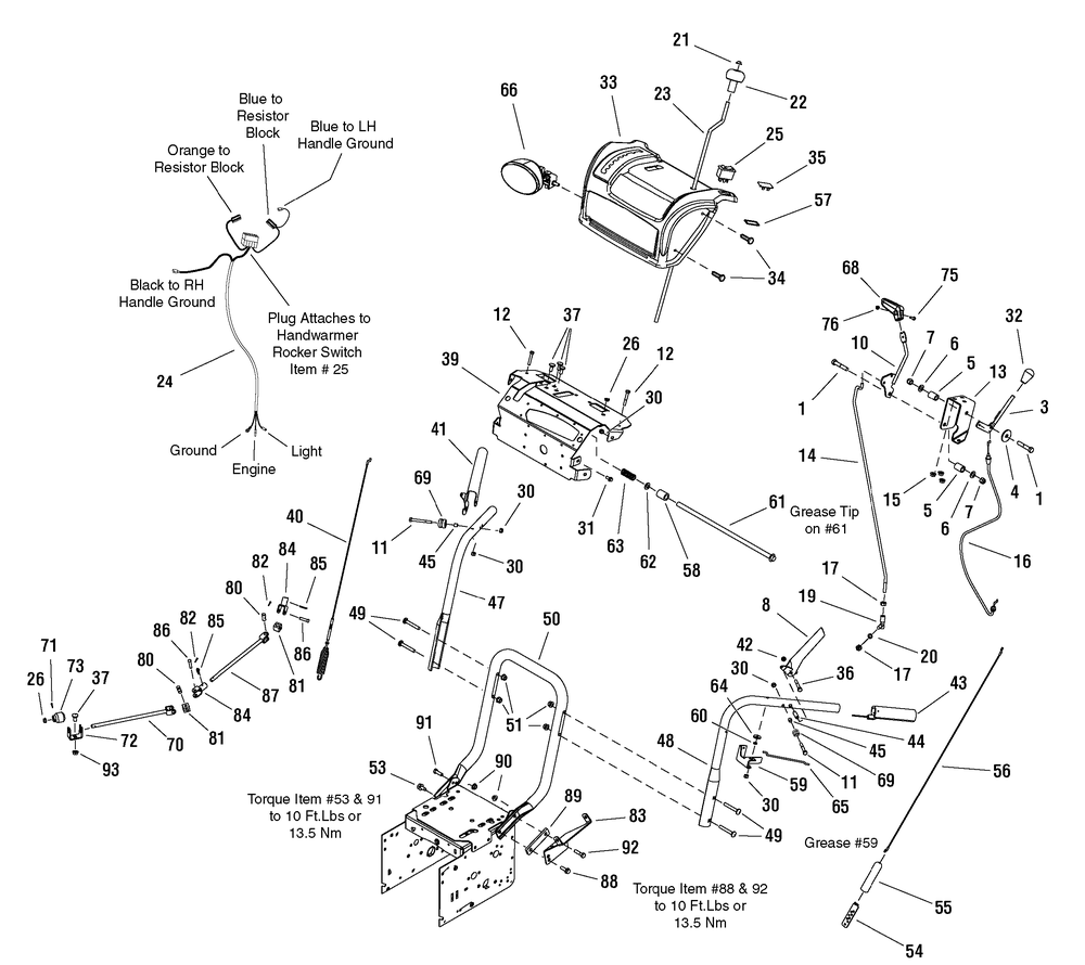Handles And Controls Group Diagram and Parts List for 1695441-LP1695441-928E 2008 Briggs and Stratton Snow Blower